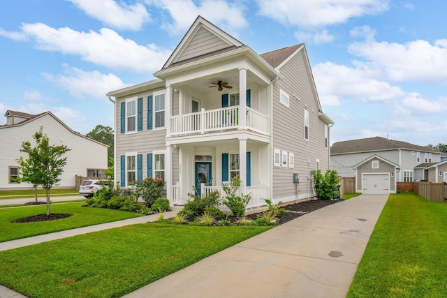 2267 Kemmerlin St, Johns Island, SC 29455 - neoclassical / greek revival house with a balcony, driveway, ceiling fan, a garage, and a porch