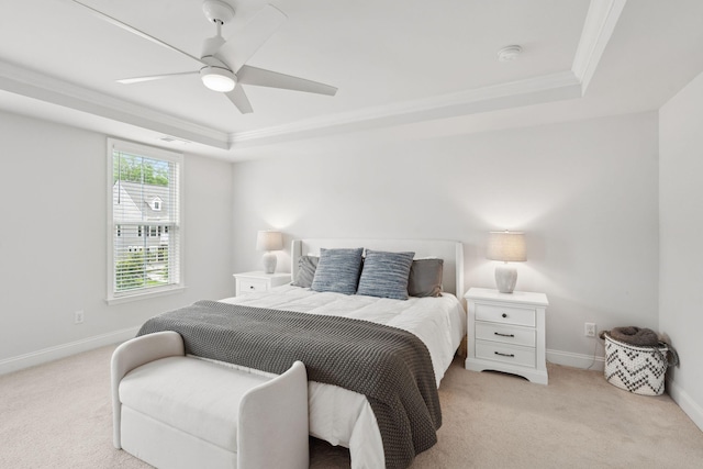 2267 Kemmerlin St, Johns Island, SC 29455 - bedroom with a tray ceiling, ornamental molding, light colored carpet, and a ceiling fan