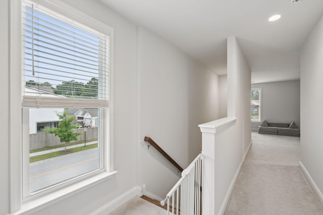 2267 Kemmerlin St, Johns Island, SC 29455 - hallway with an upstairs landing, carpet floors, and recessed lighting