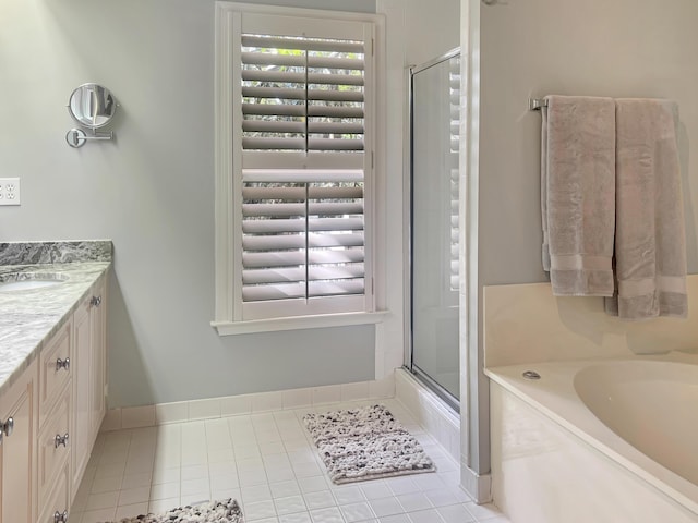 2655 Gnarled Pne, Seabrook Island, SC 29455 - full bath with a garden tub, vanity, a shower with shower door, and tile patterned floors