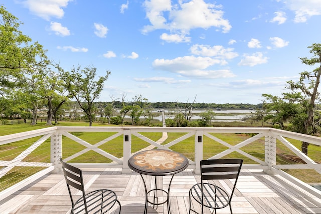 4855 Retriever Rd, Wadmalaw Island, SC 29487 - wooden terrace featuring a water view and a yard