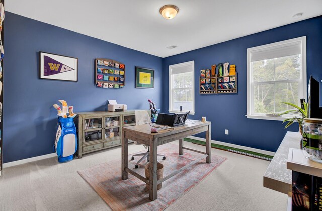 home office featuring carpet floors