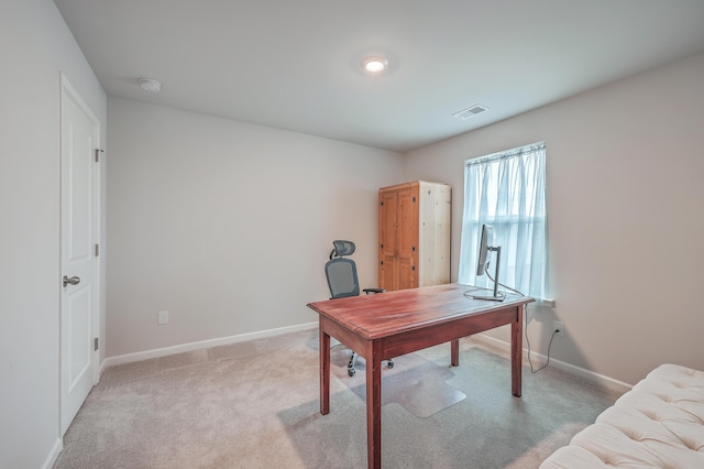 view of carpeted home office