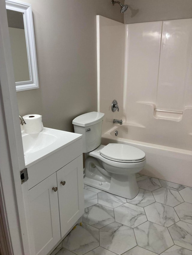 full bathroom with shower / washtub combination, vanity, and toilet