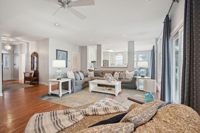 living room with hardwood / wood-style flooring