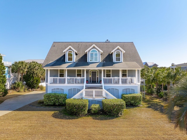 view of front of property featuring a porch and a front lawn