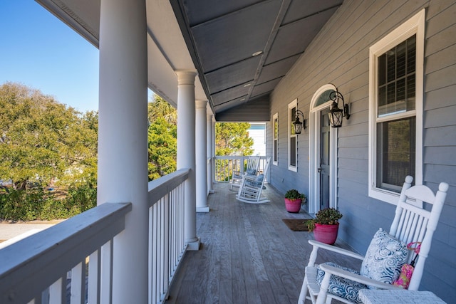 deck featuring covered porch