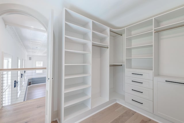 spacious closet with light wood-style floors