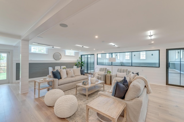 living room with light wood-type flooring