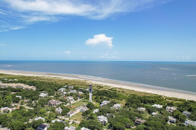 bird's eye view with a beach view and a water view