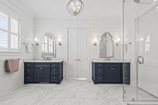 1962 Bellona St, Charleston, SC 29492 - full bathroom featuring marble finish floor, two vanities, and a shower stall