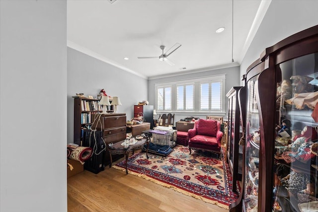 1962 Bellona St, Charleston, SC 29492 - sitting room featuring ceiling fan, recessed lighting, wood finished floors, and crown molding