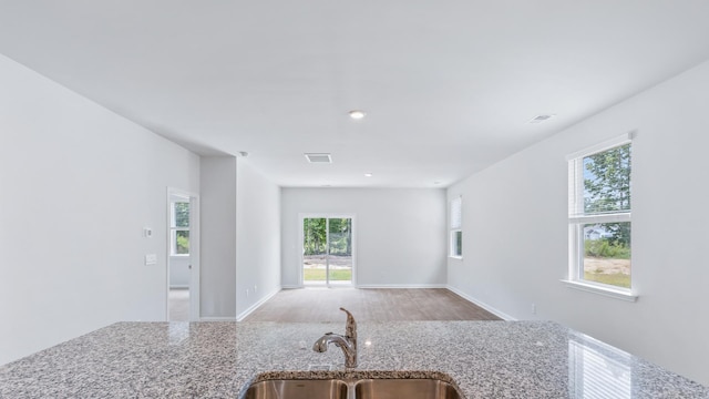 kitchen with light hardwood / wood-style floors, a healthy amount of sunlight, and sink