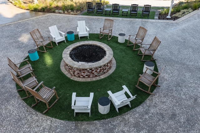 exterior space with a fire pit