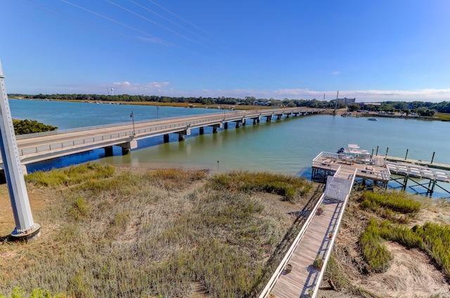 dock area featuring a water view