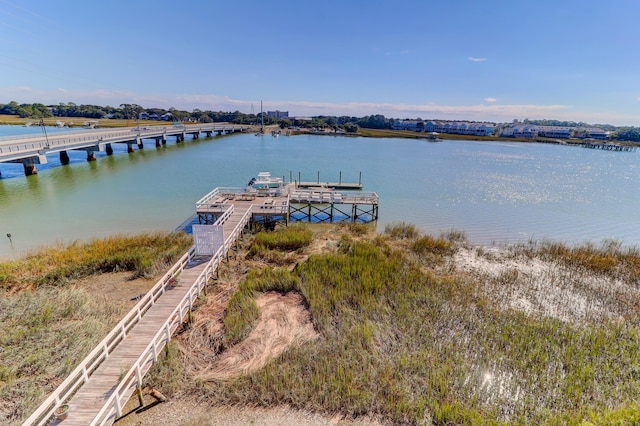 dock area featuring a water view