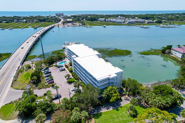 aerial view with a water view