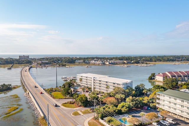 bird's eye view featuring a water view