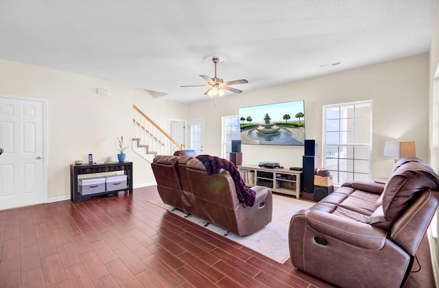 living room with ceiling fan