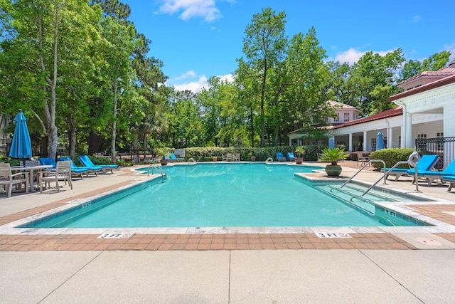 view of swimming pool with a patio