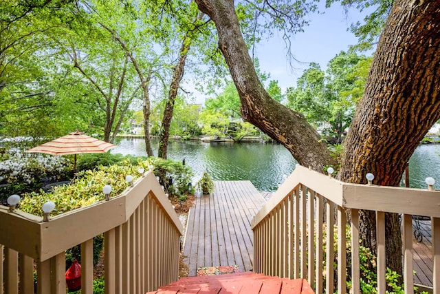 deck with a water view