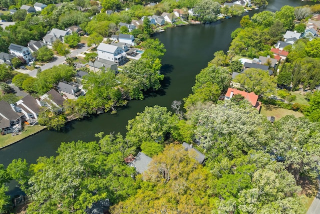 aerial view with a water view and a residential view