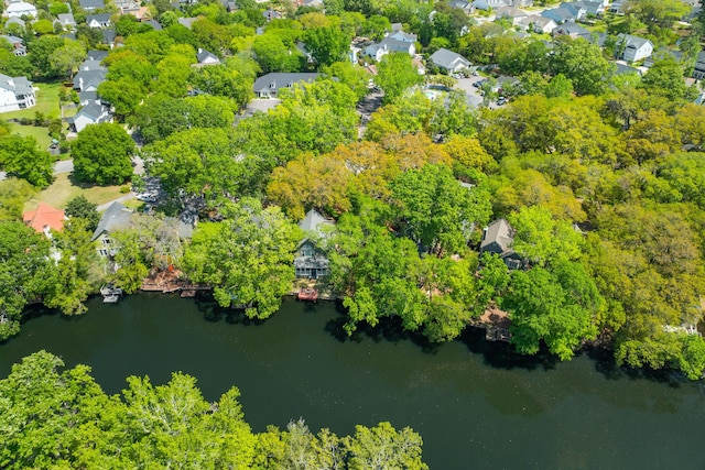 birds eye view of property featuring a residential view and a water view