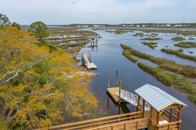 dock area with a water view