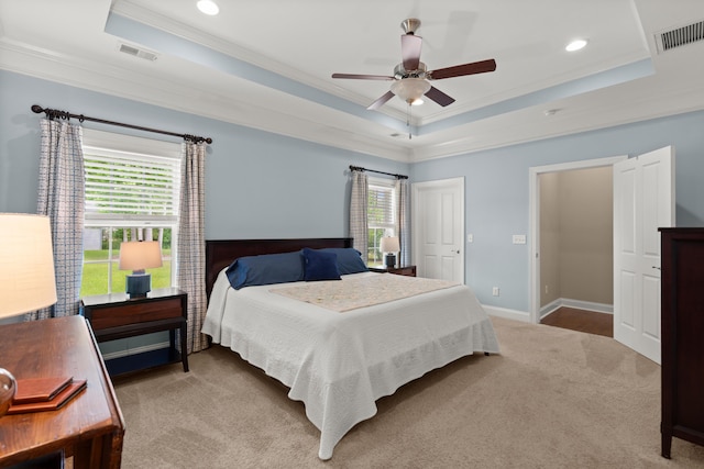 207 Brutus Ln, Summerville, SC 29485 - bedroom featuring a raised ceiling, ornamental molding, multiple windows, carpet flooring, and recessed lighting