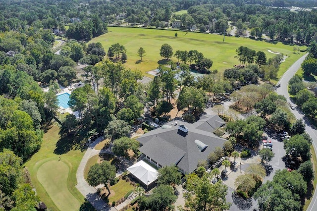 drone / aerial view featuring view of golf course