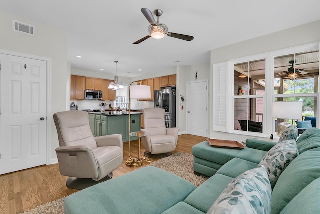 134 Etiwan Park St, Charleston, SC 29492 - living room with ceiling fan, light wood-style flooring, and recessed lighting