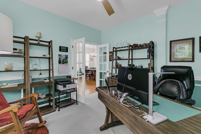 134 Etiwan Park St, Charleston, SC 29492 - carpeted office with a ceiling fan and french doors