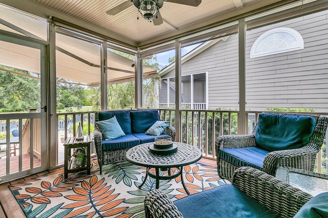 134 Etiwan Park St, Charleston, SC 29492 - sunroom featuring a ceiling fan, an outdoor living space, and vaulted ceiling