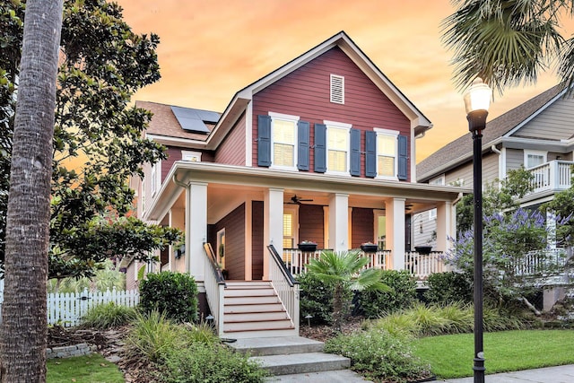 134 Etiwan Park St, Charleston, SC 29492 - view of front of property with covered porch, roof mounted solar panels, and ceiling fan