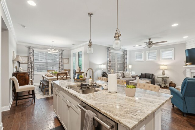 259 Camber Rd, Huger, SC 29450 - kitchen featuring a sink, open floor plan, dishwasher, recessed lighting, and dark wood-type flooring