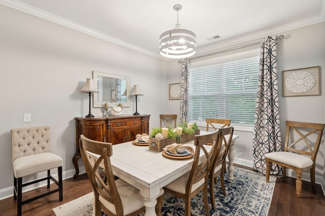 259 Camber Rd, Huger, SC 29450 - dining room featuring crown molding, a chandelier, dark wood finished floors, and baseboards