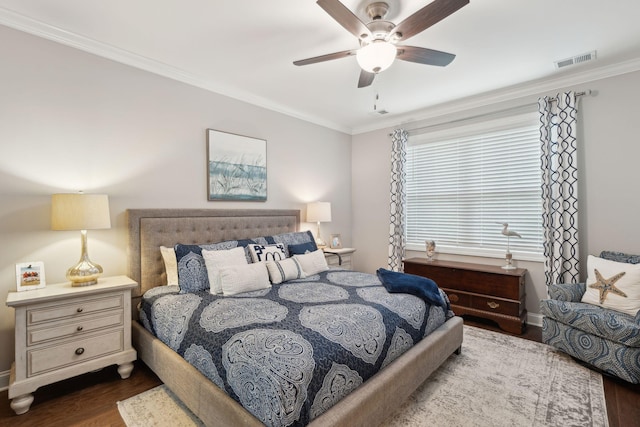 259 Camber Rd, Huger, SC 29450 - bedroom with dark wood finished floors, crown molding, baseboards, and ceiling fan