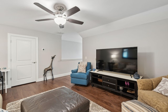 259 Camber Rd, Huger, SC 29450 - living area featuring wood finished floors, a ceiling fan, baseboards, and vaulted ceiling