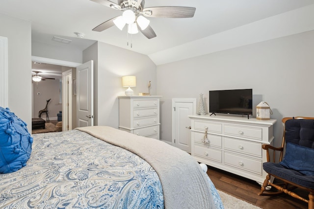 259 Camber Rd, Huger, SC 29450 - bedroom featuring dark wood-style floors, lofted ceiling, and a ceiling fan