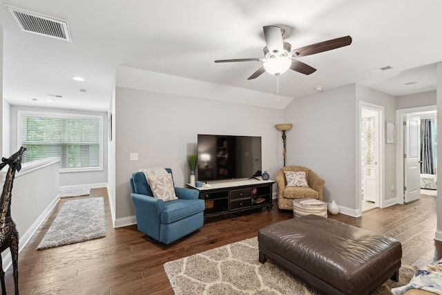 259 Camber Rd, Huger, SC 29450 - living area featuring dark wood-style flooring, a ceiling fan, baseboards, and recessed lighting