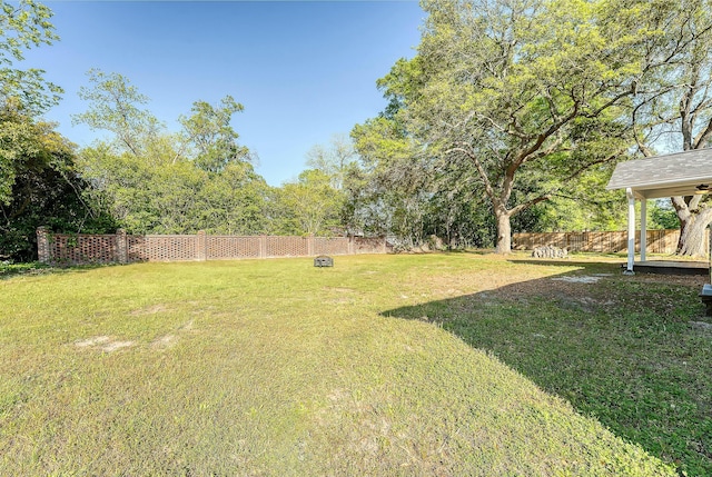 view of yard with a fenced backyard