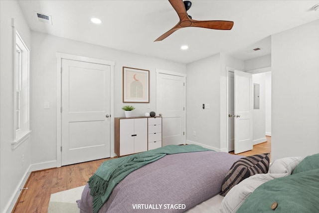 1430 E Montague Ave, North Charleston, SC 29405 - bedroom featuring light wood finished floors, baseboards, recessed lighting, and a ceiling fan