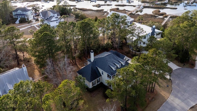 aerial view with a water view