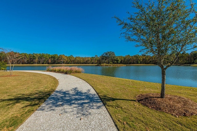 view of home's community featuring a yard and a water view