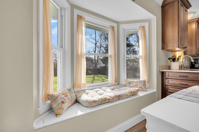 bedroom with hardwood / wood-style flooring and multiple windows