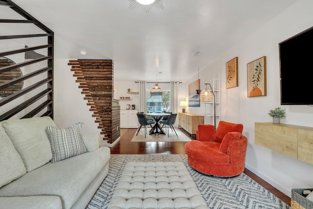 living room with hardwood / wood-style flooring