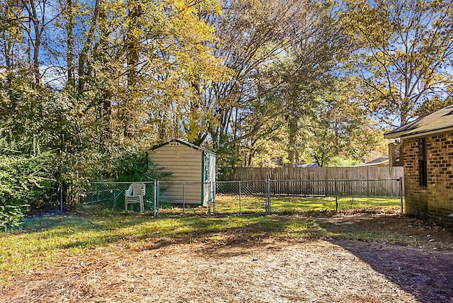 view of yard featuring a storage shed