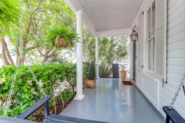 view of patio featuring a porch