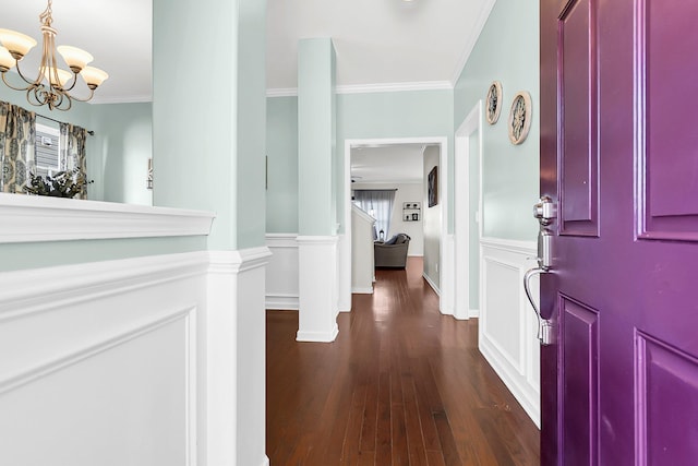 108 Glenspring Dr, Summerville, SC 29486 - entrance foyer with ornamental molding, dark wood finished floors, and a chandelier
