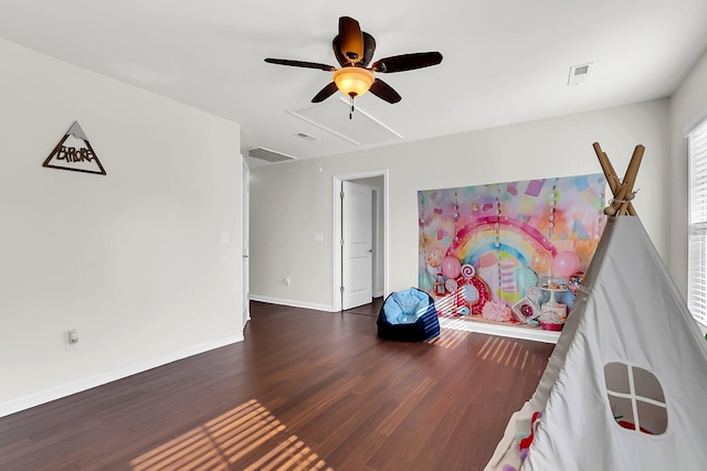108 Glenspring Dr, Summerville, SC 29486 - empty room with ceiling fan, wood finished floors, baseboards, and attic access